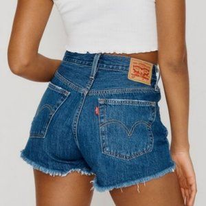 Levis 501 Button Fly Denim Jean Shorts Cutoffs High Waisted Rise Festival Summer